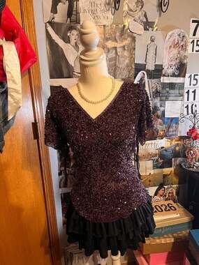Purple Intricately Beaded V neck Blouse with Sequins